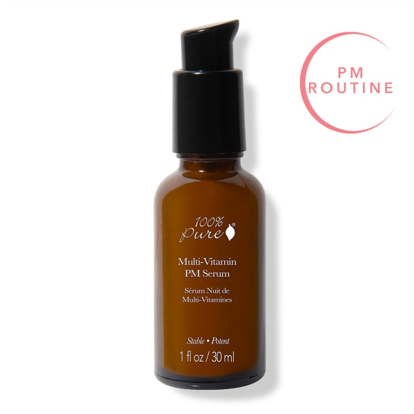 100% PURE Multi-Vitamin PM Face Serum Anti-Aging Night Moisturizer Feeds Thirsty Skin with Retinol & Potent Antioxidants from Vitamin C Nightly Facial Skincare Restore & Rejuvenation - 1 Fl Oz