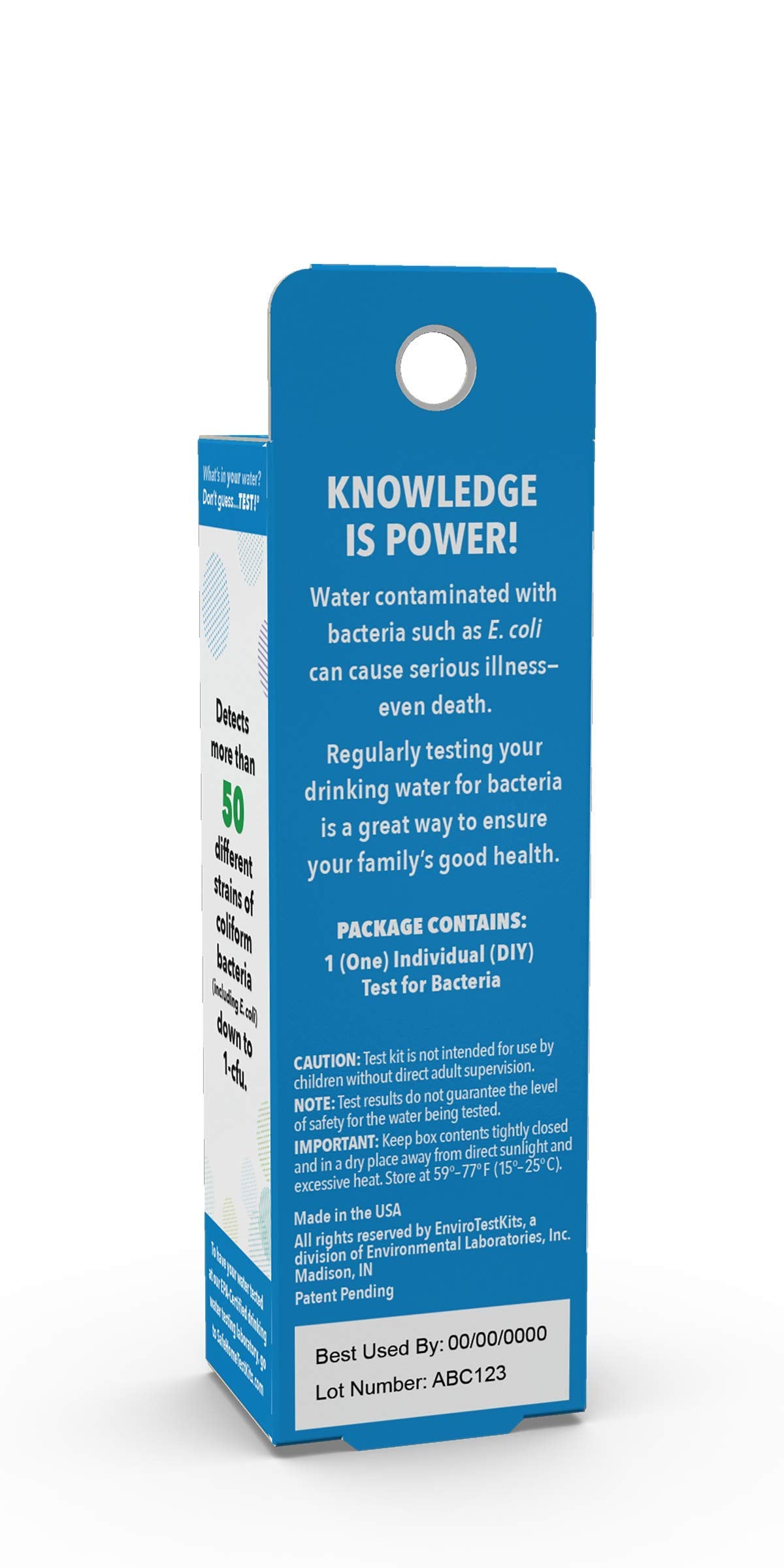 Safe Home DIY Bacteria in Drinking Water Test Kit – Detects 50 Different Species of Coliform Bacteria as Fast as 24-Hours – Single Pack