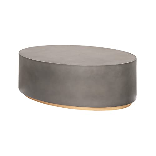 Armen Living Anais Modern Oval Coffee Table, Grey Concrete and Brass