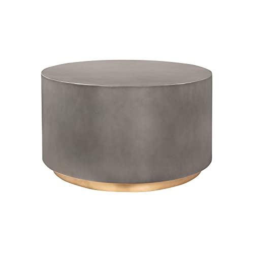 Armen Living Anais Modern Oval Coffee Table, Grey Concrete and Brass