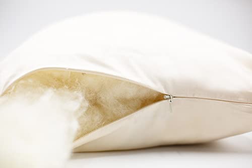 ORGANIC TEXTILES Natural Wool Filled Pillow, Moisture Wicking with Organic Zipper Cotton Cover, Standard, Medium Fill, 1 Pillow with Cover