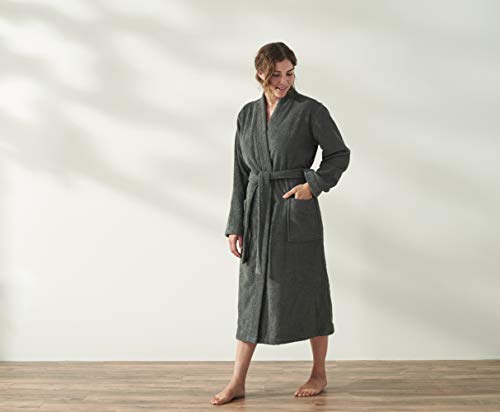 Coyuchi Unisex Air Weight Robe - 100% Organic Cotton Relaxed Bathrobe, XSmall/Small, Shadow