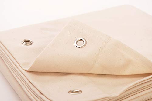 LIFEKIND Certified Organic Cotton Canvas Shower Curtain with Chrome Grommets, 72 x 72 Inches, Natural - No Liner Needed