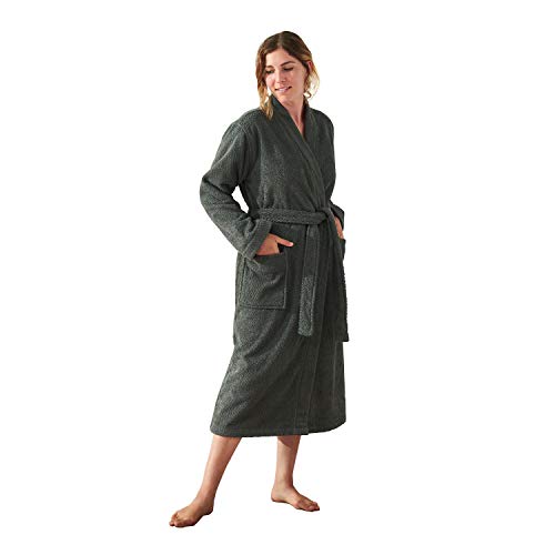 Coyuchi Unisex Air Weight Robe - 100% Organic Cotton Relaxed Bathrobe, XSmall/Small, Shadow