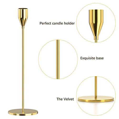 SUJUN Candle Holders Set of 3 for Taper Candles, Decorative Candlestick Holder for Wedding, Dinning, Party, Fits 3/4 inch Thick Candle&Led Candles (Metal Candle Stand) (Gold)