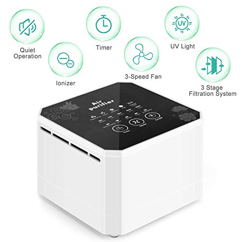 potulas Air Purifier with True HEPA Filter, 3-in-1 Filter Mini Desktop Air Cleaner Small Air Purifier for Personal Office, Bedroom, Home, Small Spaces
