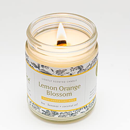Fontana Candle Company - Lemon Orange Blossom | Lightly Scented Candle 9 oz | Made from Beeswax and Coconut Oil | Essential Oil | Wood Wick | Long Lasting | Non Toxic Clean Burn