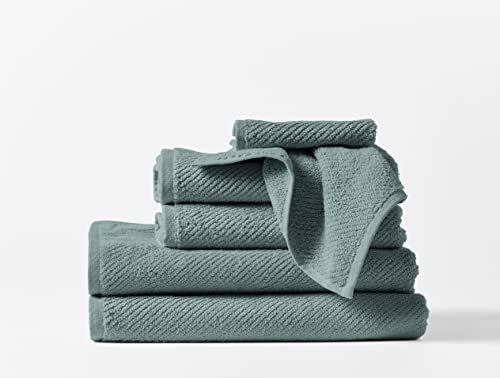Coyuchi Air Weight Organic Towels, 6 Piece Set, Deep Dusty Aqua