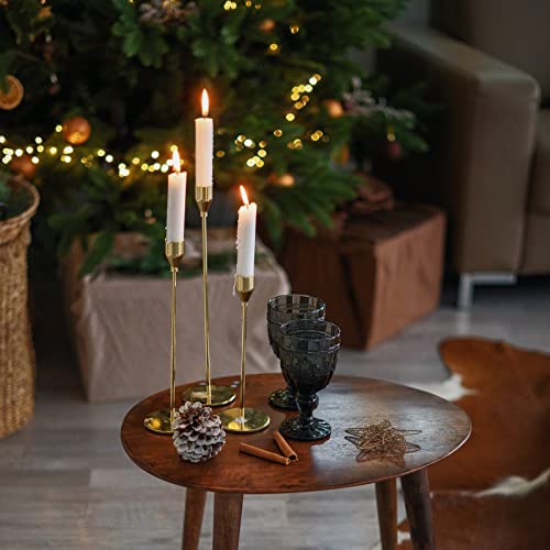 SUJUN Candle Holders Set of 3 for Taper Candles, Decorative Candlestick Holder for Wedding, Dinning, Party, Fits 3/4 inch Thick Candle&Led Candles (Metal Candle Stand) (Gold)