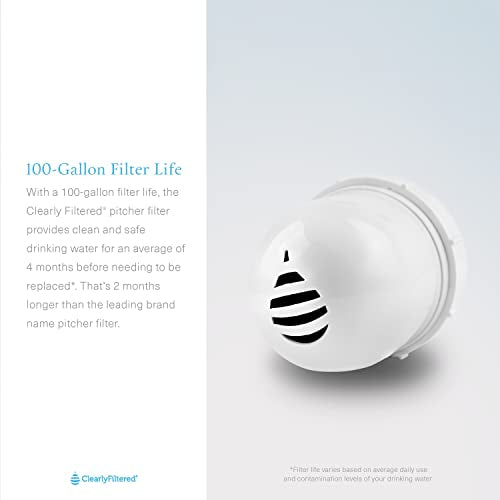 Clearly Filtered No.1 Filtered Water Pitcher for Fluoride/Water Filter Pitcher + 3 Replacement Filters, BPA/BPS-Free/Targets 365+ Contaminants Including Fluoride, Lead, BPA, PFOA