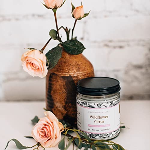 Fontana Candle Company - Wildflower Citrus | Lightly Scented Candle 9 oz | Made from Beeswax and Coconut Oil | Essential Oil | Wood Wick | Long Lasting | Non Toxic Clean Burn