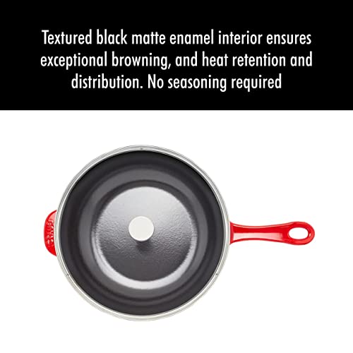 STAUB Cast Iron Pan with Lid 10-inch, 2.9 Quart Serves 2-3, Fry Pan, Cast Iron Skillet, Wok, Made in France, Cherry