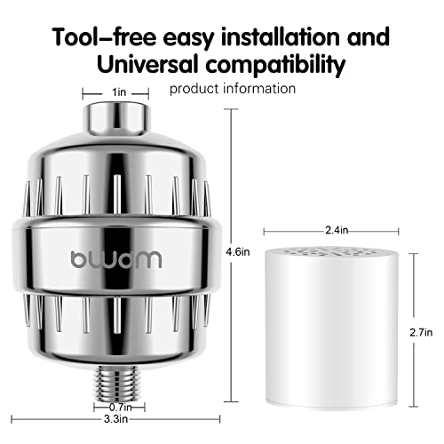 15 Stage Shower Filter - Shower Head Filter, Remove Chlorine Heavy Metals and Other Sediments, Vitamin C Water Softener Reduces Dry Itchy Skin, Dandruff BWDM (Chrome)
