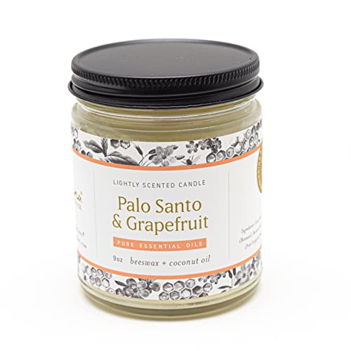 Fontana Candle Company - Palo Santo & Pink Grapefruit | Lightly Scented Candle 9oz | Made from Beeswax and Coconut Oil | Essential Oil | Wood Wick | Long Lasting | Non Toxic Clean Burn