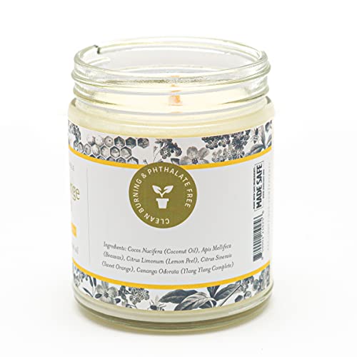 Fontana Candle Company - Lemon Orange Blossom | Lightly Scented Candle 9 oz | Made from Beeswax and Coconut Oil | Essential Oil | Wood Wick | Long Lasting | Non Toxic Clean Burn