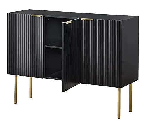 Target Marketing Systems Tacoma Mid Century Modern 3 Door Sideboard Cabinet, Black