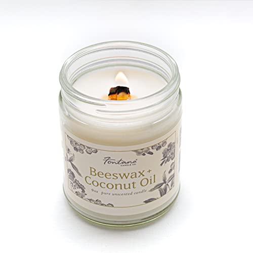 Fontana Candle Company - Beeswax and Coconut Oil Unscented Candle 9oz | Wood Wick | Non Toxic | Long Burn Time | Beautiful Glass Jar Display