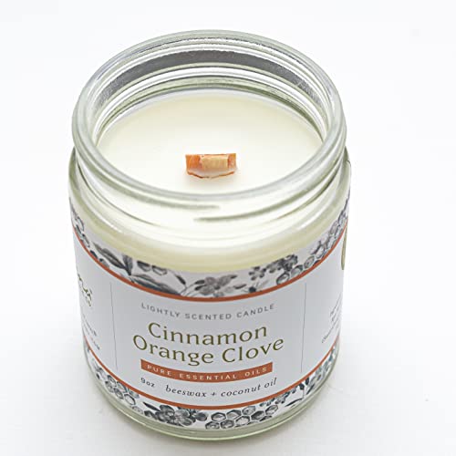 Fontana Candle Company - Cinnamon Orange Clove | Lightly Scented Candle 9 oz | Made from Beeswax and Coconut Oil | Essential Oil | Wood Wick | Long Lasting | Clean Burn and Non Toxic