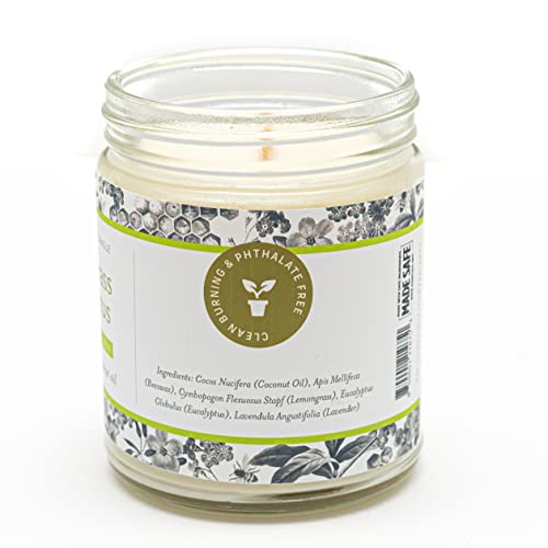 Fontana Candle Company - Lemongrass Eucalyptus | Lightly Scented Candle 9 oz | Made from Beeswax and Coconut Oil | Essential Oil | Wood Wick | Long Lasting | Non Toxic Clean Burn