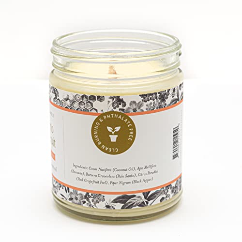Fontana Candle Company - Palo Santo & Pink Grapefruit | Lightly Scented Candle 9oz | Made from Beeswax and Coconut Oil | Essential Oil | Wood Wick | Long Lasting | Non Toxic Clean Burn