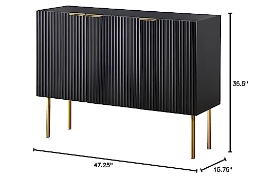 Target Marketing Systems Tacoma Mid Century Modern 3 Door Sideboard Cabinet, Black