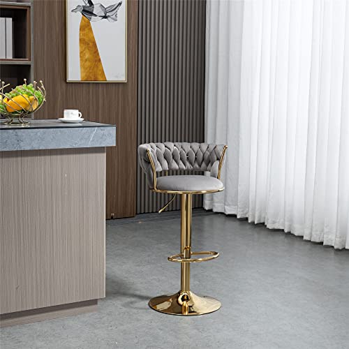 Zushule Swivel Bar Stools Set of 2 - Terciopelo Sillas para Barra de Cocina - Adjustable Counter Height Chairs with Footrest for Kitchen, Dining Room (A Style, Gray)