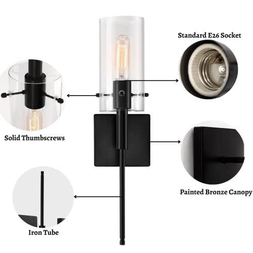 KAWOTI Modern Indoor Wall Sconce Lighting Set of 2 Bronze Decor Interior Bedroom Wall Sconces with Clear Glass Shade