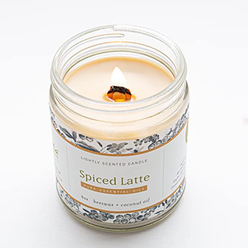 Fontana Candle Company - Spiced Latte Lightly Scented Candle 9 oz | Made from Beeswax and Coconut Oil | Essential Oil | Wood Wick | Long Lasting | Clean Burn and Non Toxic