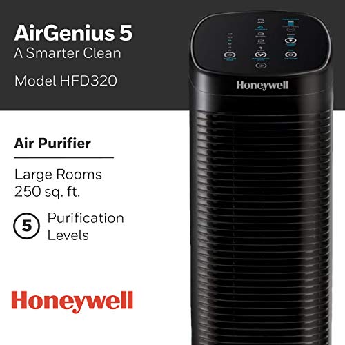 Honeywell HFD320 Air Genius 5 Air Purifier, Large Rooms (250 sq. ft.) Black