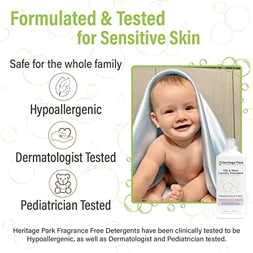 Heritage Park Silk & Wool Fragrance Free, Hypoallergenic, pH-Neutral Laundry Detergent - Dermatologist-tested, Sensitive Skin-Friendly, Enzyme-Free, Concentrated Up to 128 loads (64 fl oz)