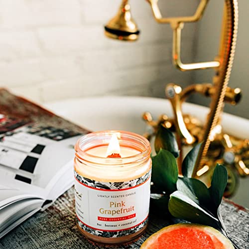 Fontana Candle Company - Palo Santo & Pink Grapefruit | Lightly Scented Candle 9oz | Made from Beeswax and Coconut Oil | Essential Oil | Wood Wick | Long Lasting | Non Toxic Clean Burn