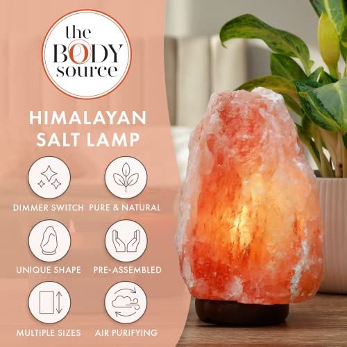 The Body Source Himalayan Salt Lamp 10-12” (11-15 lb) with Dimmer Switch - All Natural and Handcrafted with Wooden Base and an Extra Bulb