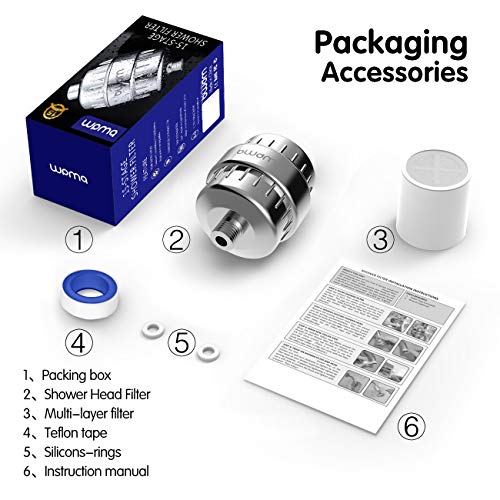 15 Stage Shower Filter - Shower Head Filter, Remove Chlorine Heavy Metals and Other Sediments, Vitamin C Water Softener Reduces Dry Itchy Skin, Dandruff BWDM (Chrome)