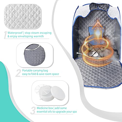 Simivol Portable Steam Sauna for Home Spa, Personal Steam Sauna Tent Indoor with Steamer, 1 Person Steam Room with Foldable Chair& Remote Control(Silver)