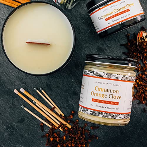 Fontana Candle Company - Cinnamon Orange Clove | Lightly Scented Candle 9 oz | Made from Beeswax and Coconut Oil | Essential Oil | Wood Wick | Long Lasting | Clean Burn and Non Toxic