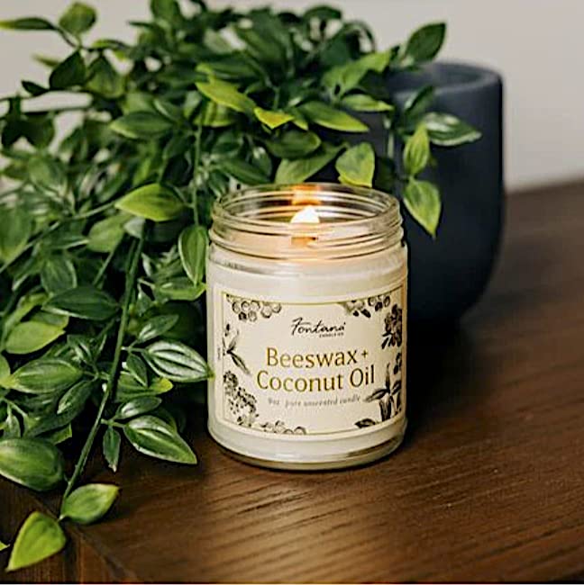 Fontana Candle Company - Beeswax and Coconut Oil Unscented Candle 9oz | Wood Wick | Non Toxic | Long Burn Time | Beautiful Glass Jar Display