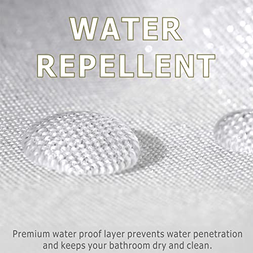 Silver White Shower Curtain & Black Cat Paw Hooks - 72x78 Waterproof Washable Sparkle Glitter Fabric Shower Curtain - 12 PCS Rust Proof Metal Shower Curtain Rings (2 Item Bundle)