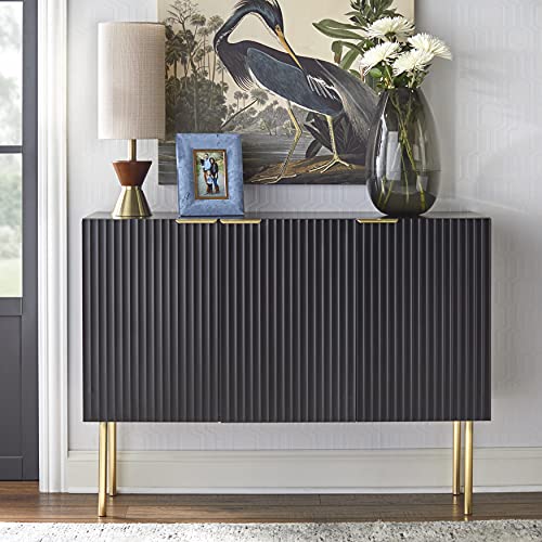 Target Marketing Systems Tacoma Mid Century Modern 3 Door Sideboard Cabinet, Black