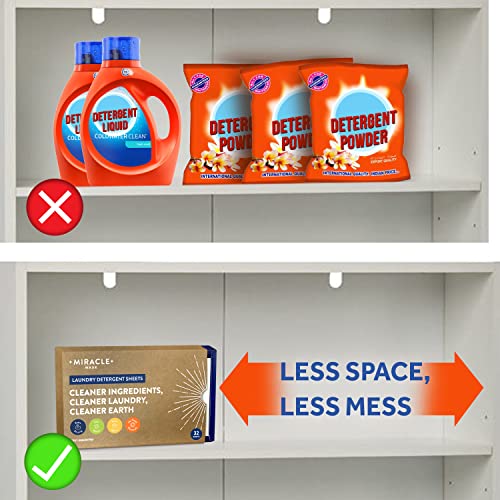 Miracle Made Liquidless Laundry Detergent Sheets - 32 Sheets Up To 64 Loads, Unscented - As Seen On TV Plastic Free & Biodegradable Eco-Strips for Sensitive Skin - Dye, Bleach, Paraben, and Cruelty-Free Earth Friendly Sheets