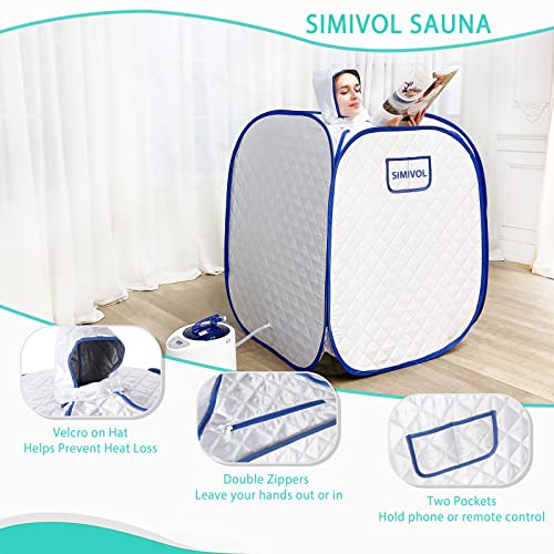 Simivol Portable Steam Sauna for Home Spa, Personal Steam Sauna Tent Indoor with Steamer, 1 Person Steam Room with Foldable Chair& Remote Control(Silver)