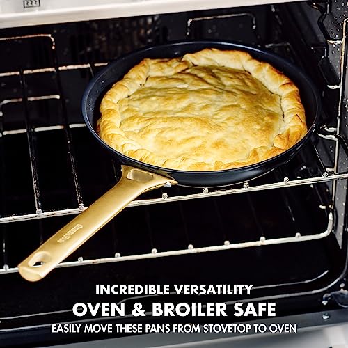 GreenPan Reserve Hard Anodized Healthy Ceramic Nonstick 10 Piece Cookware Pots and Pans Set, Gold Handle, PFAS-Free, Dishwasher Safe, Oven Safe, Black
