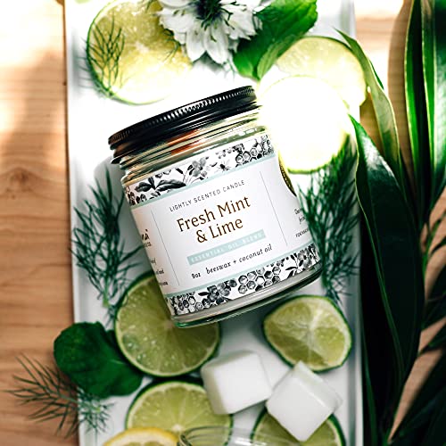 Fontana Candle Company - Fresh Mint and Lime 9oz Lightly Scented Candle | Made from Beeswax and Coconut Oil | Essential Oil | Wood Wick | Long Lasting | Clean Burn and Non Toxic