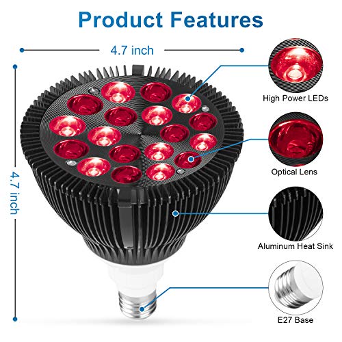 Wolezek Red Light Therapy Lamp with Lamp Holder, 660nm Red and 850nm Near Infrared Combo Red Light Therapy Bulb, Therapy Device for Skin Care Pain Relief