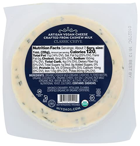 Miyoko's Creamery Classic Double Cream Chive Artisan Vegan Cheese, 6.5 oz