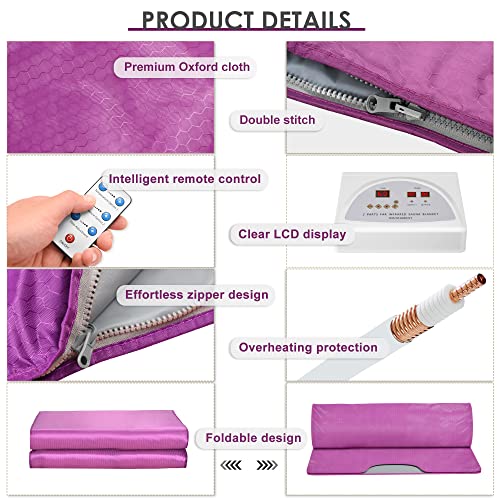 RELOIVE Far Infrared Sauna Blanket Heating Detox with Remote Control for Home Beauty Salon Purple