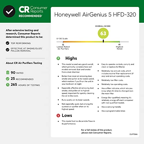 Honeywell HFD320 Air Genius 5 Air Purifier, Large Rooms (250 sq. ft.) Black