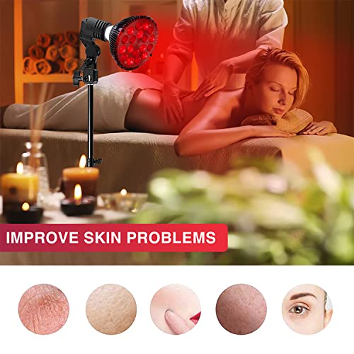 wolezek Red Light Therapy Lamp with Stand, 18 LEDs 660nm Red and 850nm Near Infrared Combo Bulb Red Light Therapy Device for Body and Face, Included 15"-61" Adjustable Tripod, Timer and Goggles
