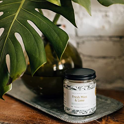 Fontana Candle Company - Fresh Mint and Lime 9oz Lightly Scented Candle | Made from Beeswax and Coconut Oil | Essential Oil | Wood Wick | Long Lasting | Clean Burn and Non Toxic