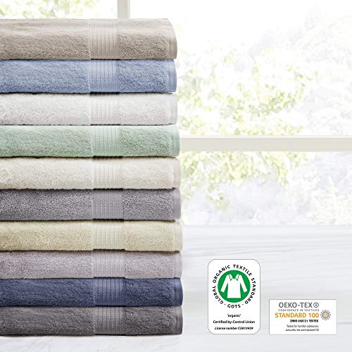 Madison Park Organic 100% Cotton Bathroom Towel Set, Hotel & Spa Quality Highly Absorbent, Quick Dry, Include for Shower, Handwash & Facial Washcloth, Multi-Sizes, Seafoam