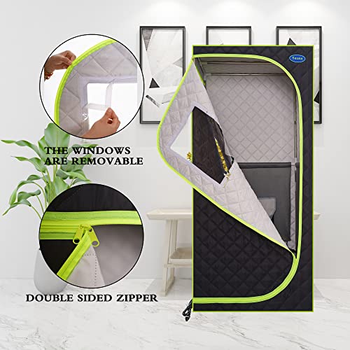 LTCCDSS Portable Infrared Sauna, Plus Full Size Infrared Sauna Tent, Home Sauna SPA with Heating Foot Pad and Portable Chair for Reduce Stress Fatigue Indoor Sauna(Green/Blue Random Delivery)